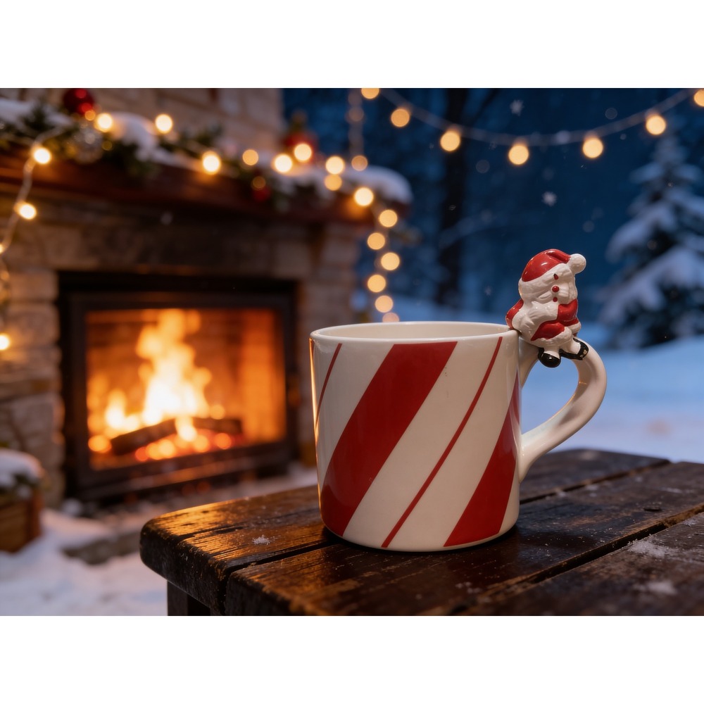 Vintage 1977 Fitz and Floyd‎ Santa Claus Candy Cane Stripe Mug Japan   Christmas